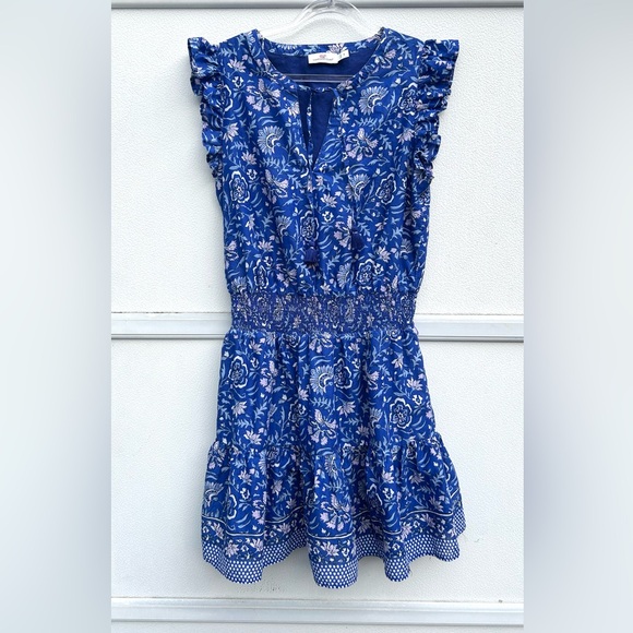 Vineyard Vines Dress Anegada Blue Floral Ruffle Boho Preppy Coastal Cottage Sz S - Picture 13 of 15